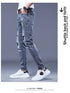 Slim Fit Korean Streetwear Graphical Printed Luxury Hip-Hop Stretch Denim Jeans for Men - Perfect Medium Wash Jeans Outfit